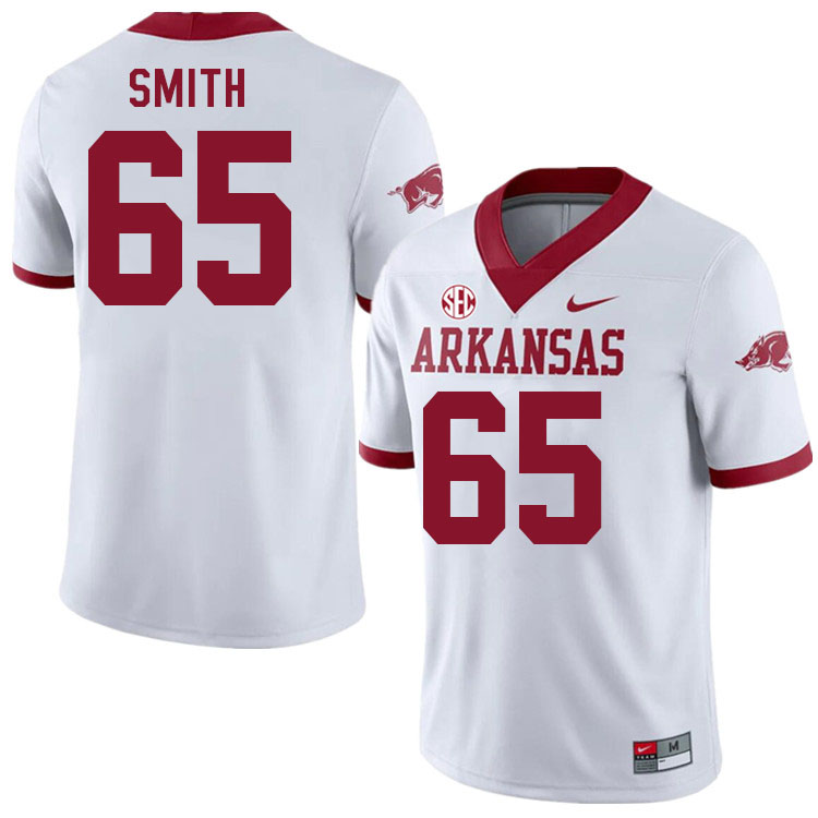 Men #65 Aaron Smith Arkansas Razorback College Football Jerseys Stitched Sale-Alternate White